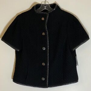 Magaschoni Collection Jacket Womens Medium Black Wool Short Sleeve Button Front